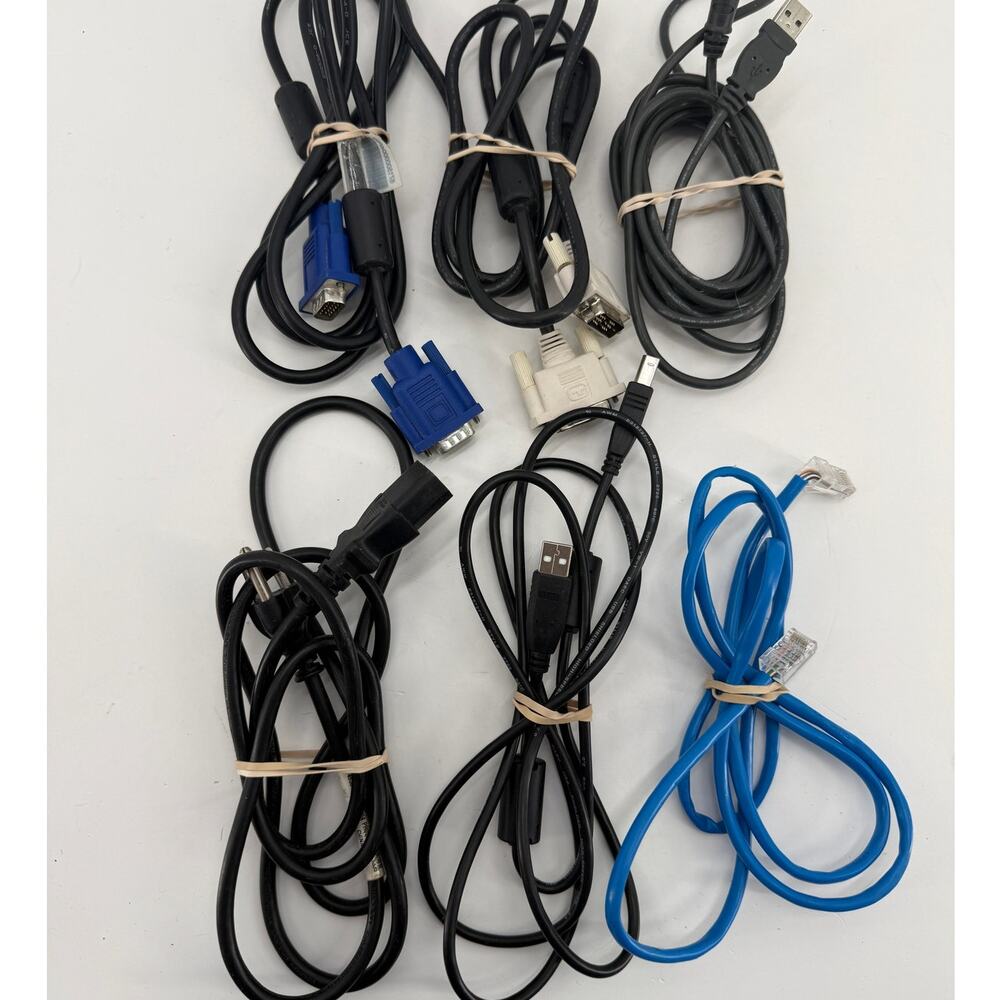 Computer Cable Cord Lot VGA USB Ethernet DVI Power Monitor Printer Tested